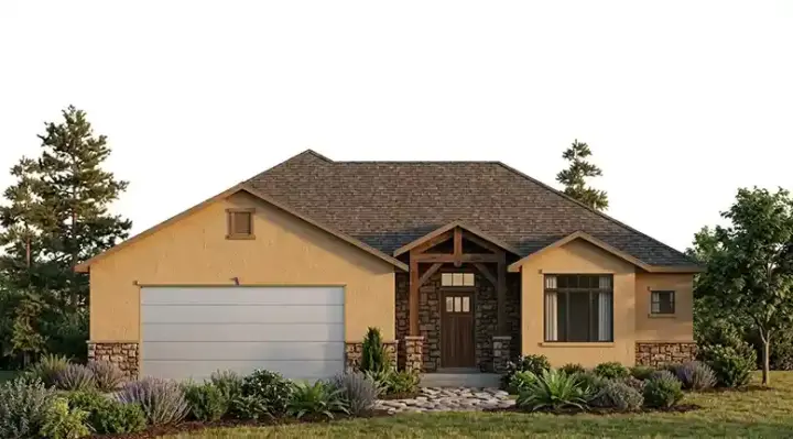Traditional house plans 53-342 - front exterior, 1,429 sq ft, 2 bed, 2 bath house plans | Monster House Plans