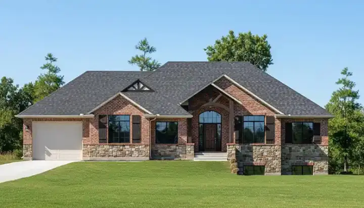Mountain Rustic house plans 53-344 - front exterior, 1,700 sq ft, 3 bed, 2 bath house plans | Monster House Plans