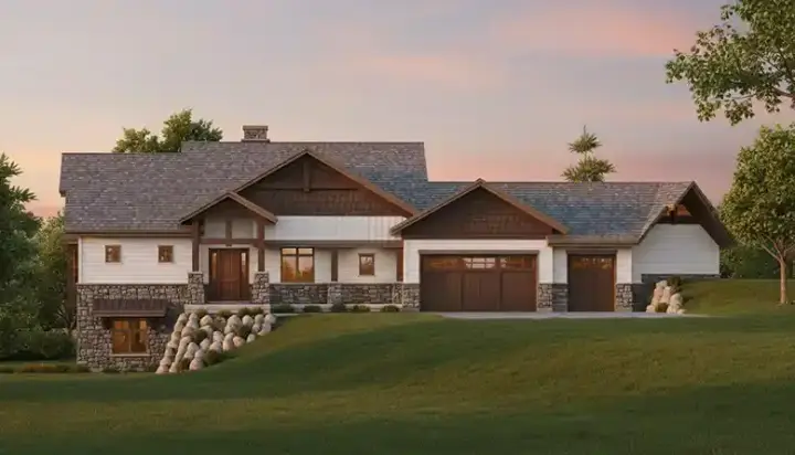 Mountain Rustic house plans 53-355 - front exterior, 2,138 sq ft, 2 bed, 2 bath house plans | Monster House Plans
