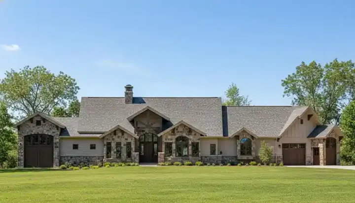 Mountain Rustic house plans 53-358 - front exterior, 2,400 sq ft, 2 bed, 2 bath house plans | Monster House Plans