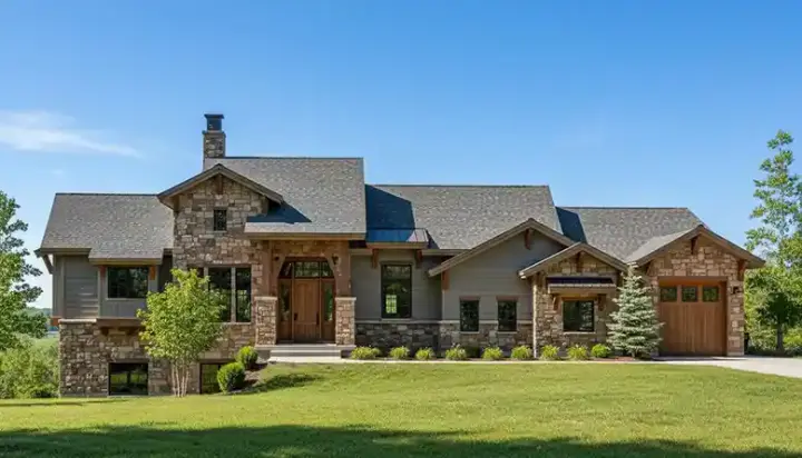 Mountain Rustic house plans 53-361 - front exterior, 2,470 sq ft, 1 bed, 1 bath house plans | Monster House Plans
