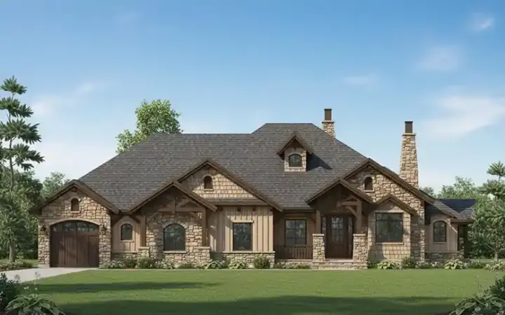 Mountain Rustic house plans 53-365 - front exterior, 2,596 sq ft, 3 bed, 2 bath house plans | Monster House Plans