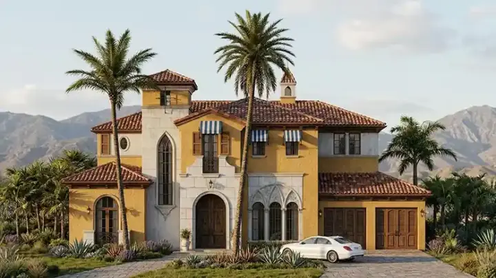 Italian house plans 54-103 - front exterior, 5,048 sq ft, 5 bed, 5 bath house plans | Monster House Plans
