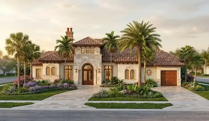 Mediterranean house plans 54-106 - front exterior, 3,606 sq ft, 3 bed, 3 bath house plans | Monster House Plans