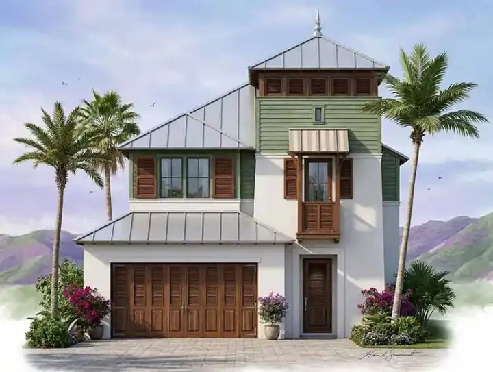 Coastal house plans 54-114 - front exterior, 2,034 sq ft, 3 bed, 2 bath house plans | Monster House Plans