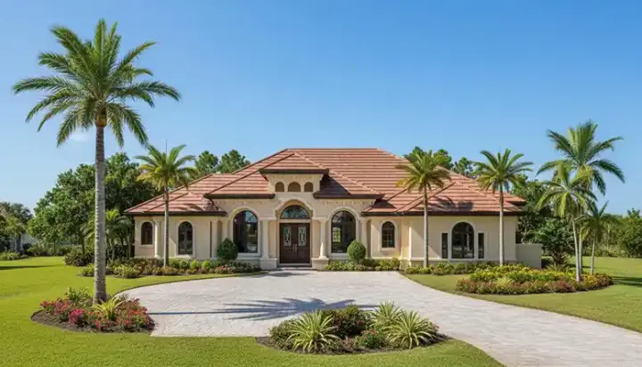Mediterranean house plans 55-113 - front exterior, 3,985 sq ft, 4 bed, 5 bath house plans | Monster House Plans