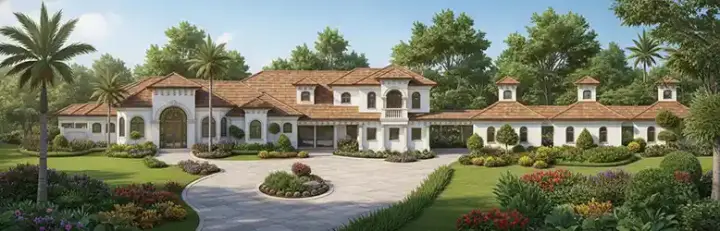 Mediterranean house plans 55-120 - front exterior, 2,978 sq ft, 3 bed, 5 bath house plans | Monster House Plans