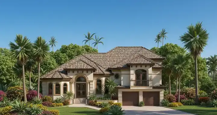 Mediterranean house plans 55-122 - front exterior, 3,609 sq ft, 4 bed, 2 bath house plans | Monster House Plans