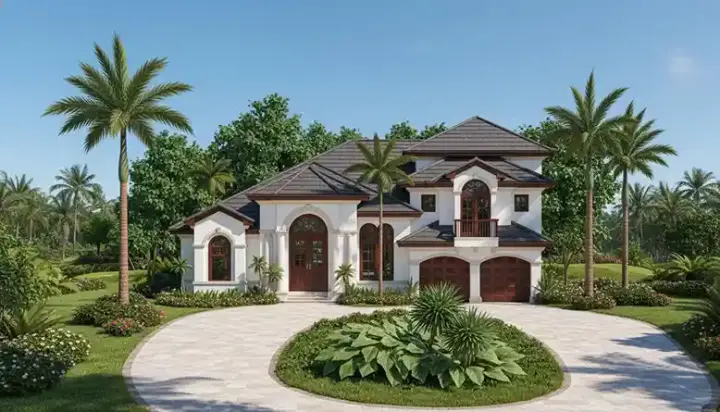 Mediterranean house plans 55-124 - front exterior, 3,676 sq ft, 5 bed, 4 bath house plans | Monster House Plans
