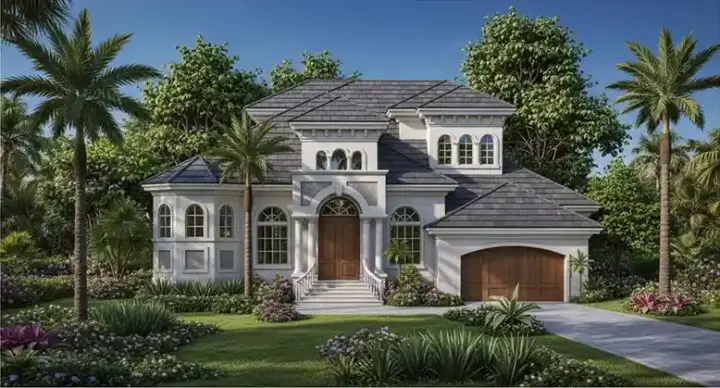 Italian house plans 55-132 - front exterior, 4,105 sq ft, 4 bed, 4 bath house plans | Monster House Plans