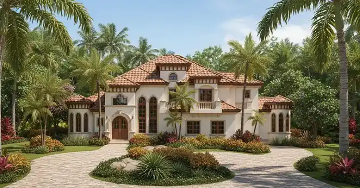 Mediterranean house plans 55-142 - front exterior, 4,428 sq ft, 5 bed, 5 bath house plans | Monster House Plans