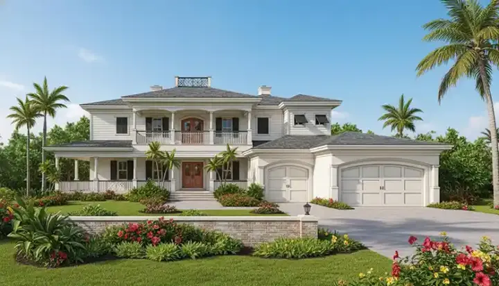 Sunbelt house plans 55-147 - front exterior, 4,763 sq ft, 4 bed, 5 bath house plans | Monster House Plans