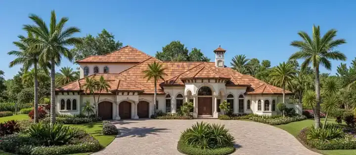 Mediterranean house plans 55-155 - front exterior, 5,107 sq ft, 5 bed, 5 bath house plans | Monster House Plans