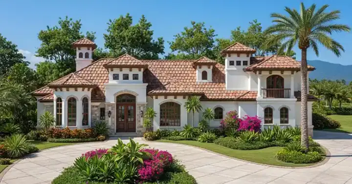 Italian house plans 55-159 - front exterior, 5,408 sq ft, 4 bed, 4 bath house plans | Monster House Plans