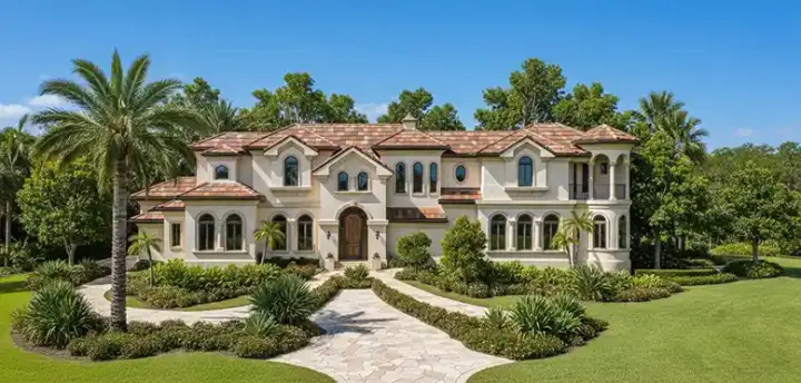 Mediterranean house plans 55-165 - front exterior, 6,417 sq ft, 4 bed, 4 bath house plans | Monster House Plans