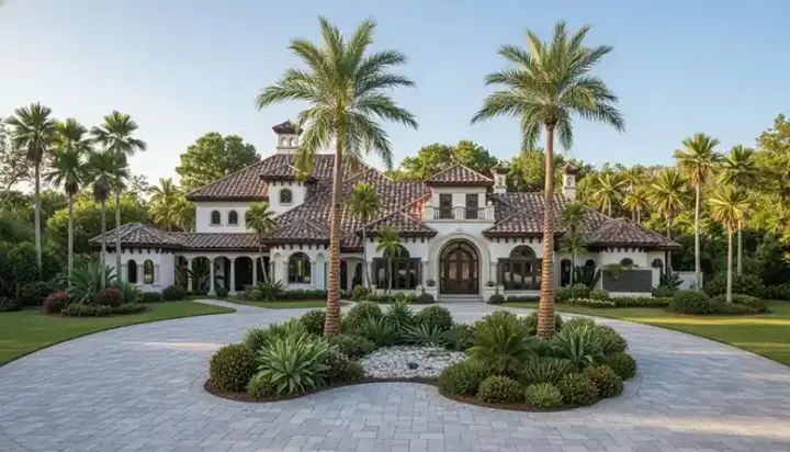 Mediterranean house plans 55-166 - front exterior, 6,649 sq ft, 5 bed, 5 bath house plans | Monster House Plans