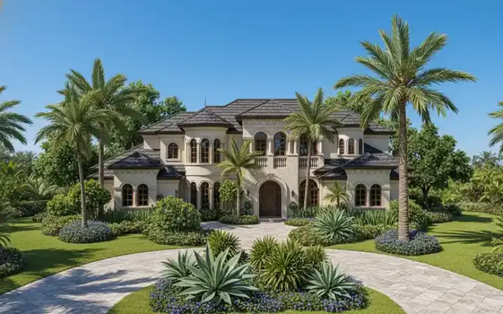 Mediterranean house plans 55-167 - front exterior, 6,718 sq ft, 5 bed, 6 bath house plans | Monster House Plans