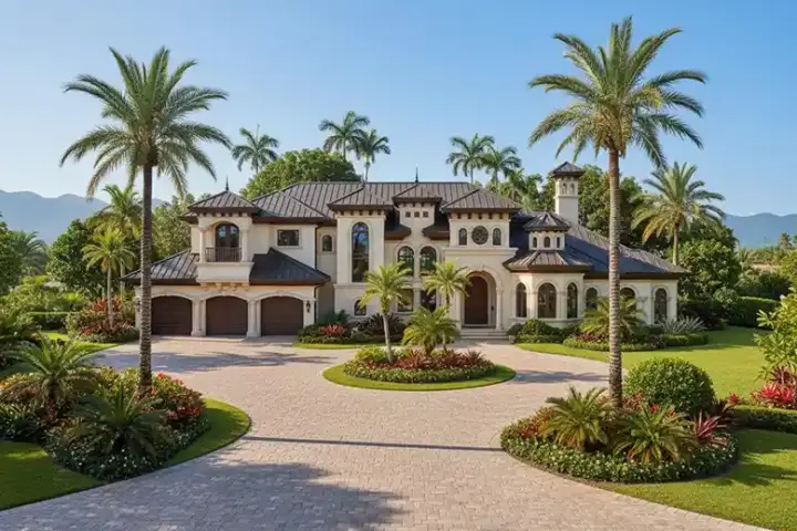 Mediterranean house plans 55-168 - front exterior, 6,771 sq ft, 5 bed, 5 bath house plans | Monster House Plans