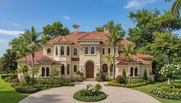 Mediterranean house plans 55-173 - front exterior, 7,441 sq ft, 4 bed, 5 bath house plans | Monster House Plans