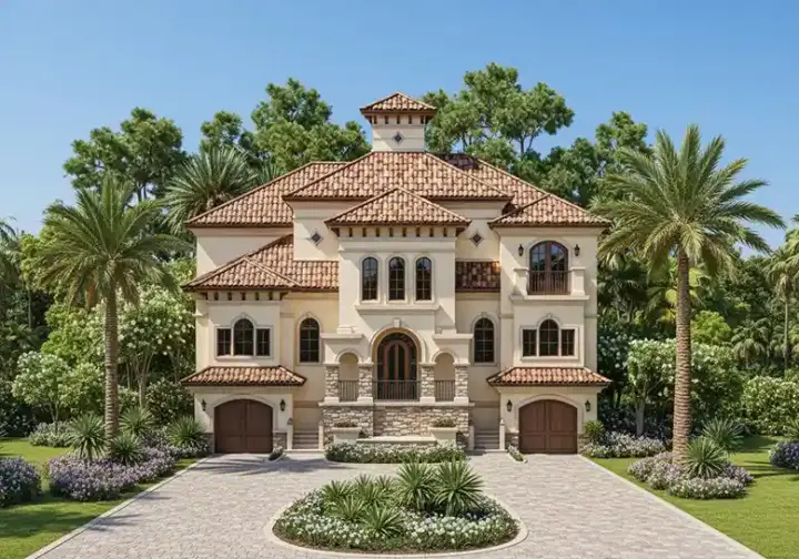Mediterranean house plans 55-177 - front exterior, 4,735 sq ft, 4 bed, 5 bath house plans | Monster House Plans