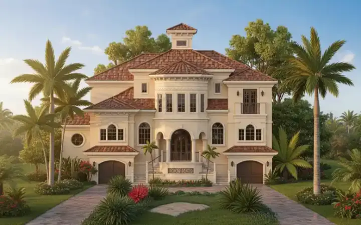 Mediterranean house plans 55-178 - front exterior, 4,926 sq ft, 4 bed, 5 bath house plans | Monster House Plans