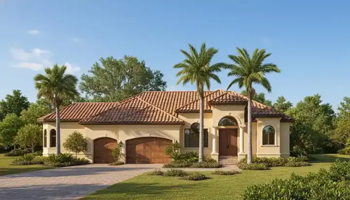 Mediterranean house plans 55-189 - front exterior, 2,464 sq ft, 4 bed, 3 bath house plans | Monster House Plans