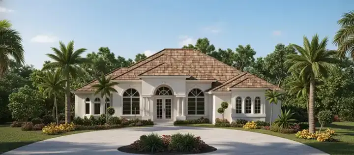 Mediterranean house plans 55-197 - front exterior, 3,137 sq ft, 3 bed, 3 bath house plans | Monster House Plans