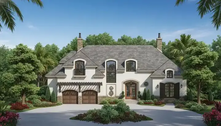 French Country house plans 55-220 - front exterior, 4,687 sq ft, 4 bed, 4 bath house plans | Monster House Plans