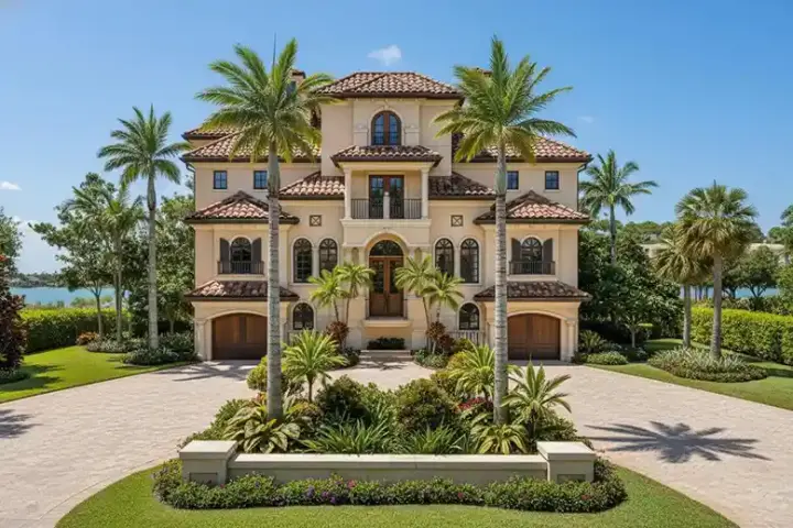 Mediterranean house plans 55-226 - front exterior, 6,137 sq ft, 4 bed, 5 bath house plans | Monster House Plans