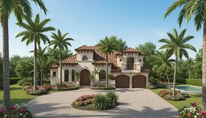 Mediterranean house plans 55-227 - front exterior, 3,156 sq ft, 4 bed, 3 bath house plans | Monster House Plans