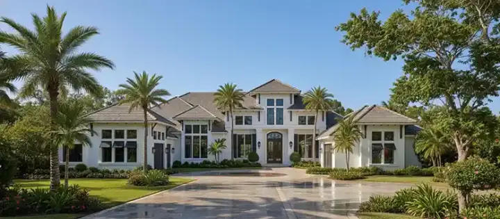 Coastal house plans 55-233 - front exterior, 5,377 sq ft, 4 bed, 4 bath house plans | Monster House Plans
