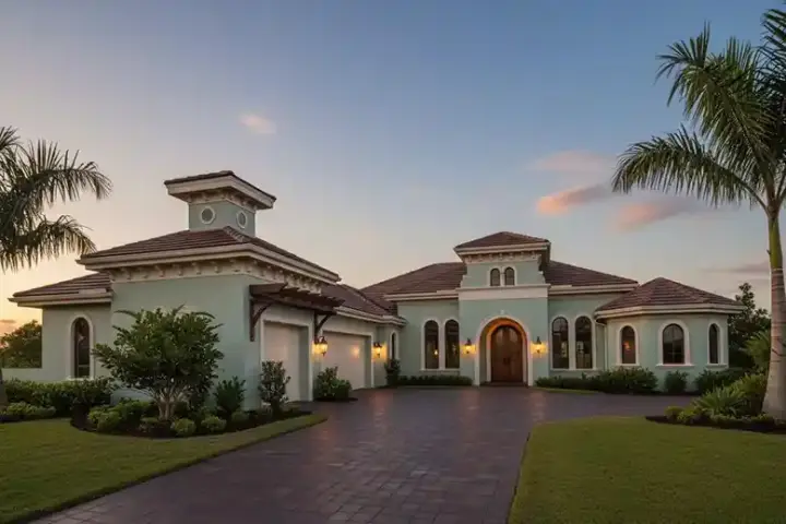 Italian house plans 55-235 - front exterior, 4,100 sq ft, 4 bed, 4 bath house plans | Monster House Plans