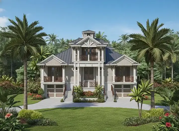 Coastal house plans 55-236 - front exterior, 4,435 sq ft, 5 bed, 5 bath house plans | Monster House Plans