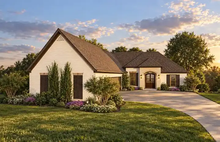 European house plans 56-169 - front exterior, 2,312 sq ft, 4 bed, 2 bath house plans | Monster House Plans