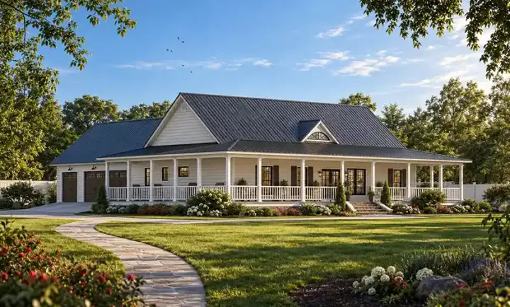 Ranch house plans 56-213 - front exterior, 1,768 sq ft, 3 bed, 2 bath house plans | Monster House Plans