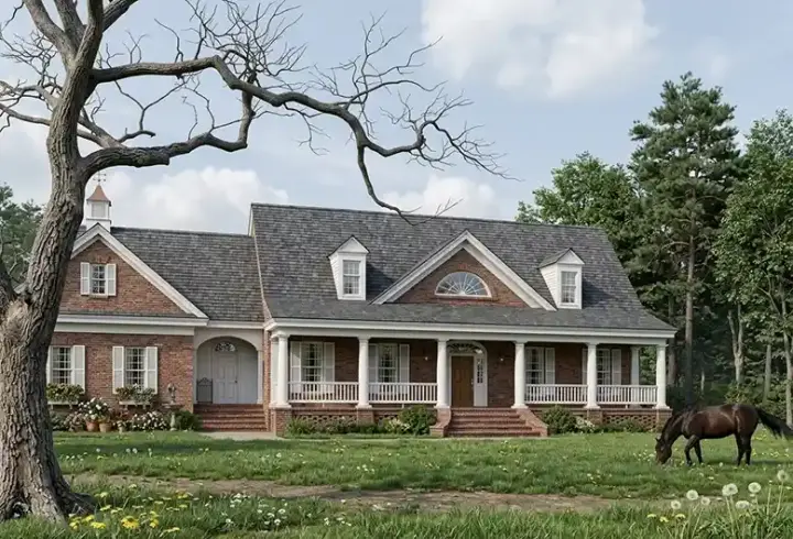 Farmhouse house plans 57-103 - front exterior, 3,271 sq ft, 3 bed, 3 bath house plans | Monster House Plans