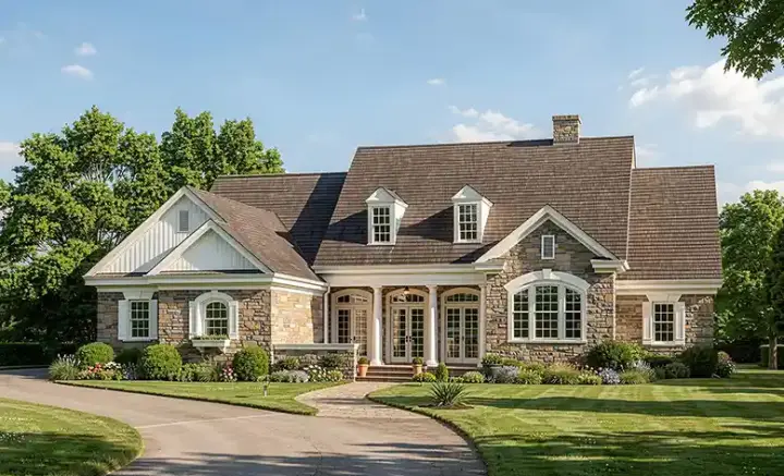 French Country house plans 57-117 - front exterior, 3,314 sq ft, 4 bed, 3 bath house plans | Monster House Plans