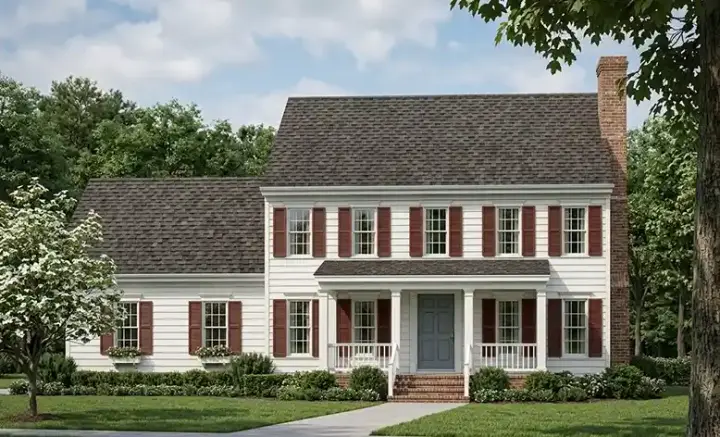 Early American house plans 57-191 - front exterior, 2,106 sq ft, 3 bed, 2 bath house plans | Monster House Plans