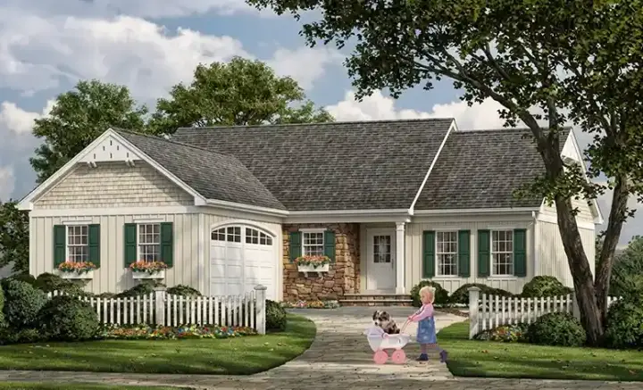 Cottage house plans 57-193 - front exterior, 1,445 sq ft, 3 bed, 2 bath house plans | Monster House Plans