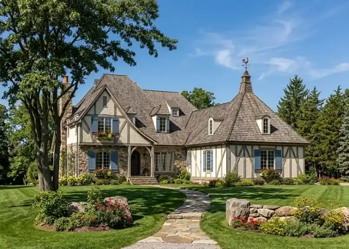Tudor house plans 57-334 - front exterior, 3,207 sq ft, 4 bed, 4 bath house plans | Monster House Plans