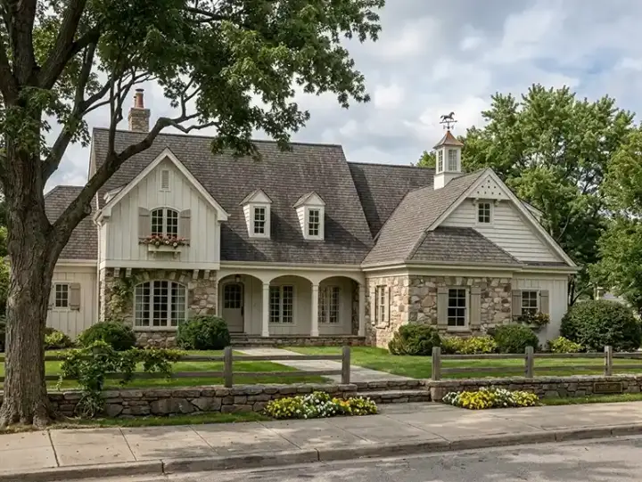 French Country house plans 57-379 - front exterior, 3,549 sq ft, 4 bed, 4 bath house plans | Monster House Plans