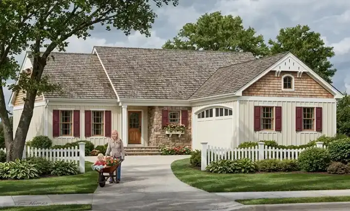 Country house plans 57-392 - front exterior, 1,445 sq ft, 3 bed, 2 bath house plans | Monster House Plans