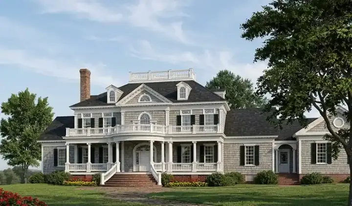 Southern Colonial house plans 57-393 - front exterior, 5,564 sq ft, 4 bed, 4 bath house plans | Monster House Plans