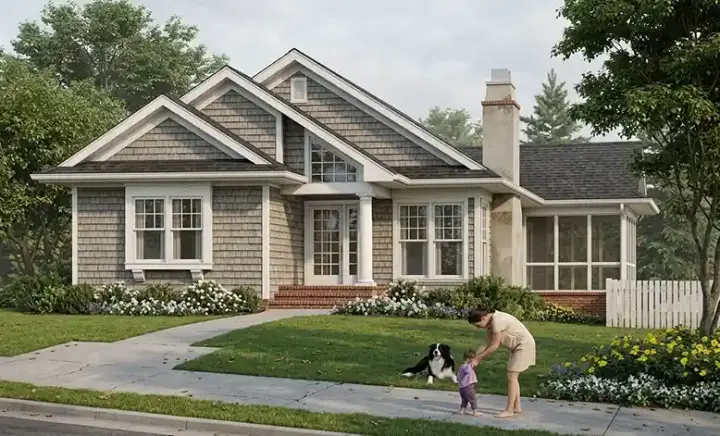 Traditional house plans 57-409 - front exterior, 1,504 sq ft, 3 bed, 2 bath house plans | Monster House Plans