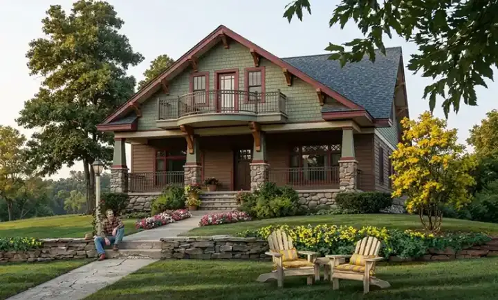 Bungalow house plans 57-414 - front exterior, 2,841 sq ft, 5 bed, 4 bath house plans | Monster House Plans