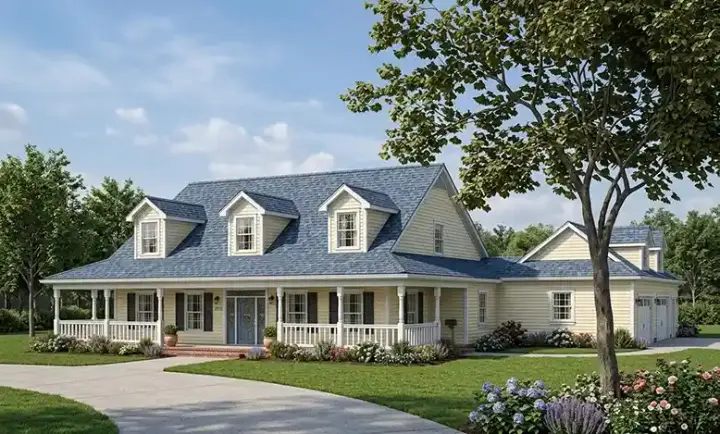 Farmhouse house plans 58-114 - front exterior, 3,072 sq ft, 4 bed, 4 bath house plans | Monster House Plans