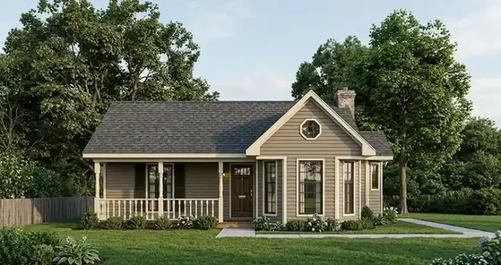 Country house plans 58-121 - front exterior, 1,341 sq ft, 3 bed, 2 bath house plans | Monster House Plans
