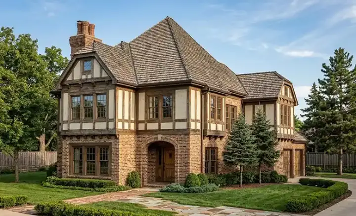 Tudor house plans 58-132 - front exterior, 2,150 sq ft, 3 bed, 2 bath house plans | Monster House Plans