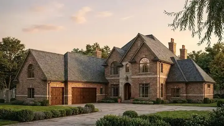 European house plans 58-158 - front exterior, 4,209 sq ft, 5 bed, 4 bath house plans | Monster House Plans
