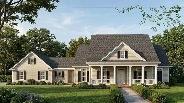 Country house plans 58-163 - front exterior, 1,990 sq ft, 3 bed, 2 bath house plans | Monster House Plans